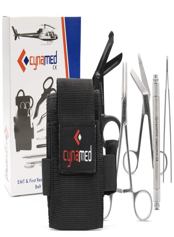 Cynamed First Responder Medical Tool Kit - Bandage Scissors, Magnetic Debris Remover, EMT Shears, Hemostat, Tweezers - Adjustable Multi-Pocket Nylon Belt Pouch - Paramedic, Nurse, Emergency Responders - Image 1